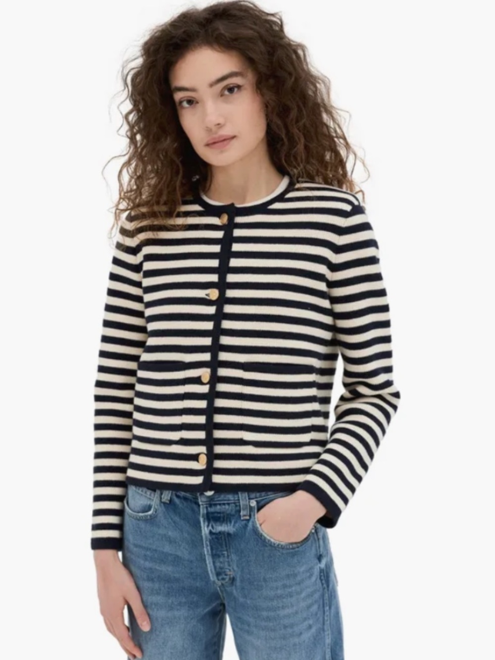 Alex Mill Paris Sweater Jacket in Ivory/Navy Size Medium